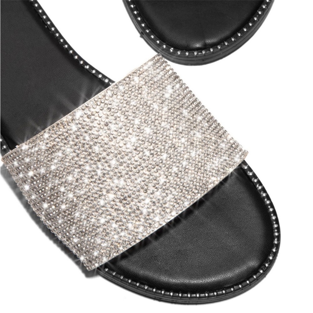 New In Box. Silver Rhinestone Slide Sandals - Picture 2 of 4